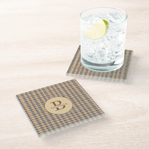 Monogrammed Tartan Plaid Family Name Glass Coaster