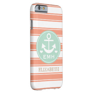 MONOGRAMMED TEAL AND CORAL ANCHOR BARELY THERE iPhone 6 CASE