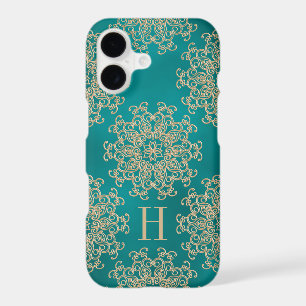 Monogrammed Teal and Gold Exotic Medallion