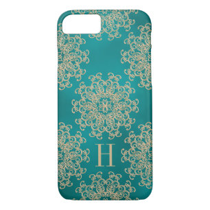 Monogrammed Teal and Gold Exotic Medallion iPhone 8/7 Case