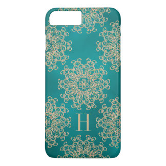 Monogrammed Teal and Gold Exotic Medallion iPhone 8 Plus/7 Plus Case