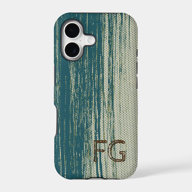 Monogrammed Teal Blue Abstract Pattern (Back)