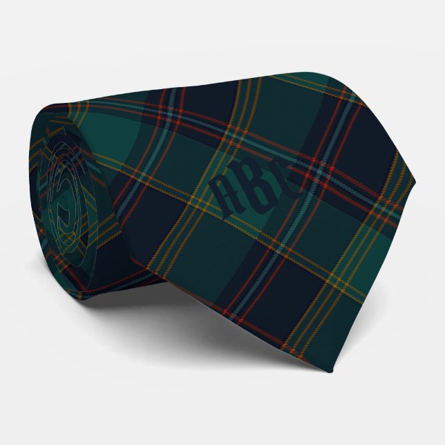 Monogrammed Teal, Blue, Red & Gold Plaid Tie (Rolled)