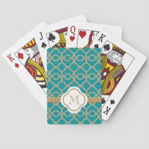 Monogrammed Teal Gold Moroccan Playing Cards