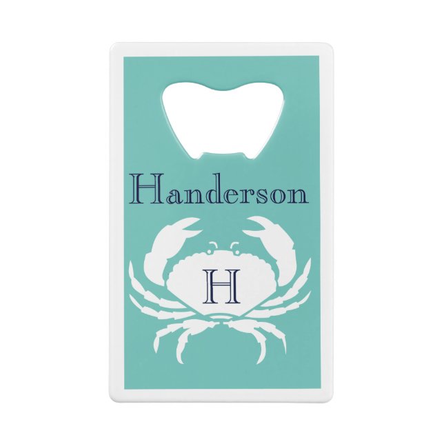Monogrammed Teal Navy Blue White Crab Nautical  (Back)