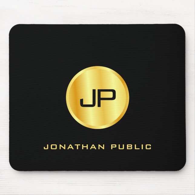 Monogrammed Template Elegant Black And Gold Mouse Mat (Front)