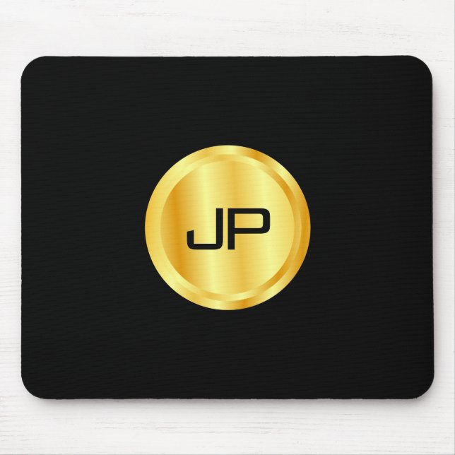 Monogrammed Template Elegant Black And Gold Mouse Mat (Front)