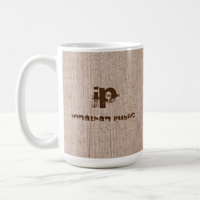 Monogrammed Template Elegant Wood Board Plank Coffee Mug (Left)