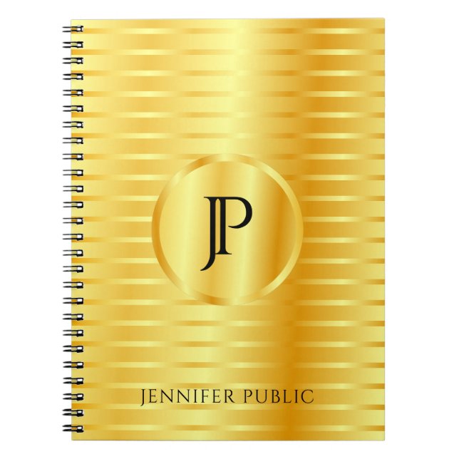 Monogrammed Template Faux Gold Metallic Look Notebook (Front)