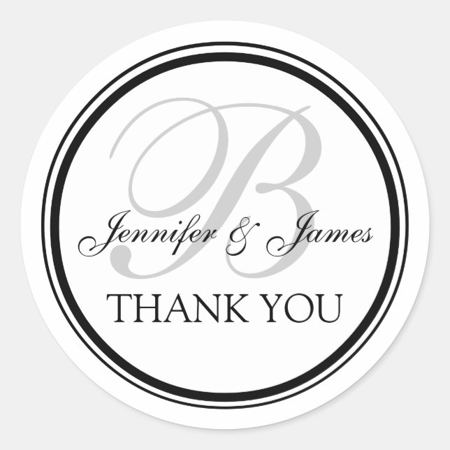 Monogrammed Thank You for Weddings Classic Round Sticker (Front)