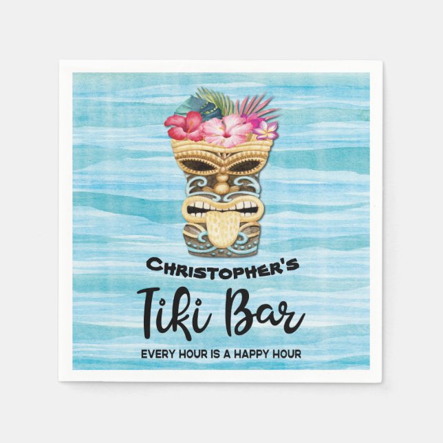 Monogrammed Tiki Bar Party Napkin (Front)