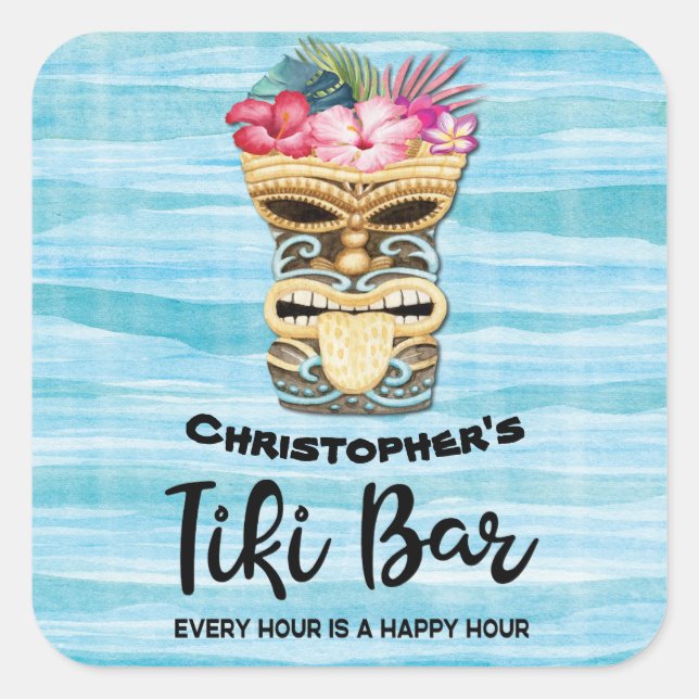 Monogrammed Tiki Bar Square Sticker (Front)