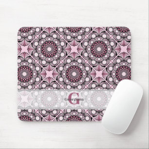 Monogrammed Tile Dusky Rose Cherry Blossom Mandala Mouse Mat