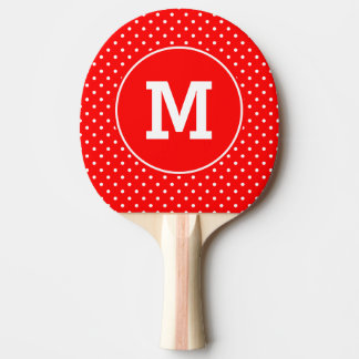 Monogrammed Tiny Red and White Polka Dots Ping Pong Paddle