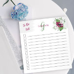 Monogrammed To Do List Magenta Watercolor Floral Notepad<br><div class="desc">Personalise this pretty notepad with your monogram. The template is set up for you to add your name and initial (but you can leave either section blank if you prefer to just have one or the other). This feminine watercolor floral design has pretty magenta and white flowers with soft green...</div>