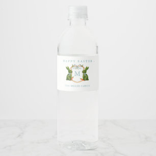 Monogrammed Topiaries Bunny Happy Easter  Water Bottle Label