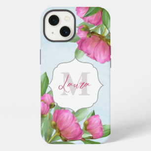 Monogrammed Trendy Floral Peony Flower Elegant iPhone 13 Case