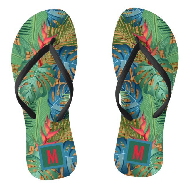 Monogrammed Tropical Floral Flip Flops (Footbed)