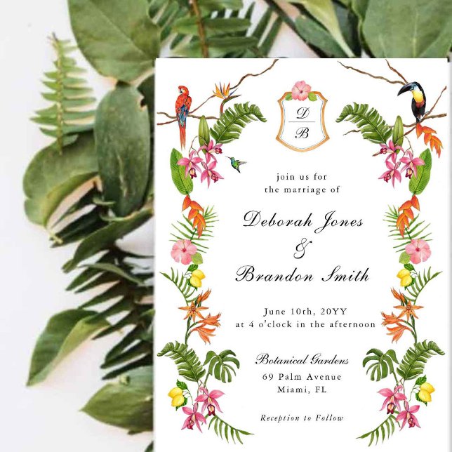 Monogrammed Tropical Floral & Greenery   Invitation (Creator Uploaded)