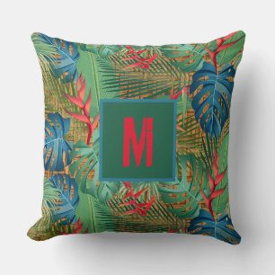 Monogrammed Tropical Floral on Wicker Print Cushion