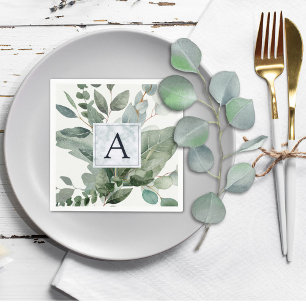 Monogrammed Tropical Green Eucalyptus Wedding Napkin