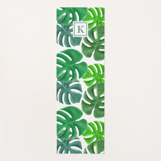 Monogrammed Tropical Leaves Pattern Yoga Mat (Front)