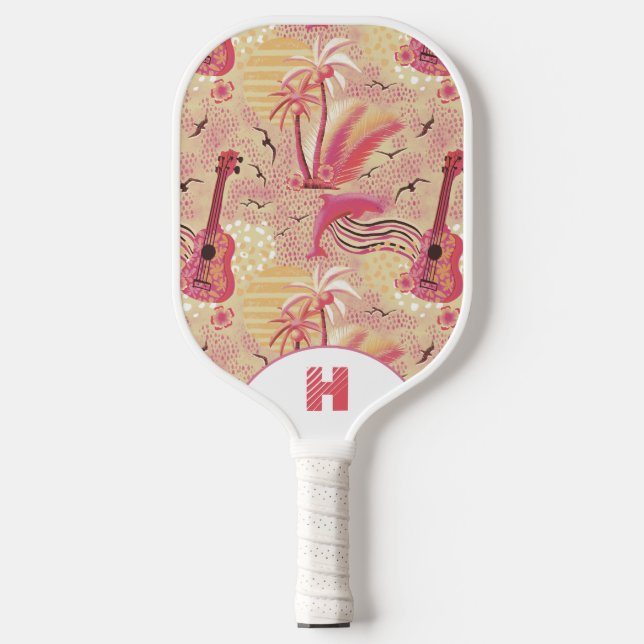 Monogrammed Tropical Paradise Pink Pickleball Paddle (Front)