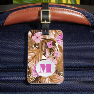 Monogrammed Tropical Plants Floral Pattern Luggage Tag