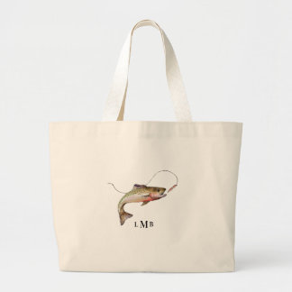 Monogrammed Trout Fishing Large Tote Bag
