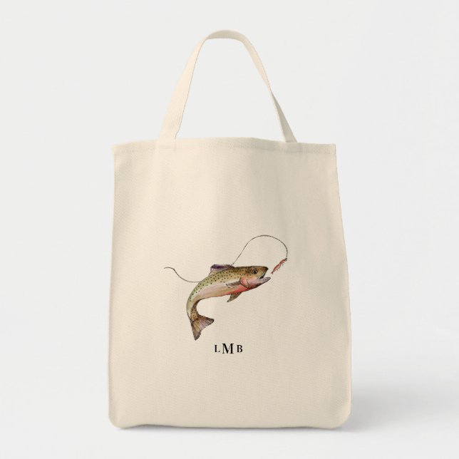 Monogrammed Trout Fishing Tote Bag (Front)