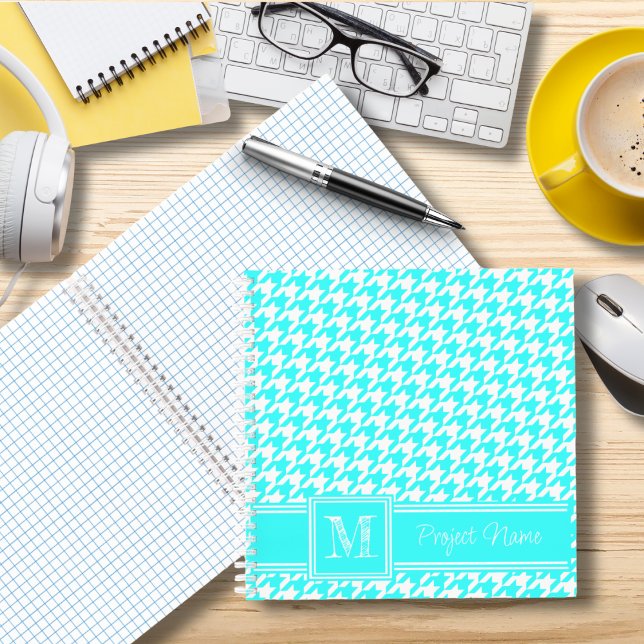 Monogrammed Turquoise Houndstooth Graph Paper Notebook (Creator Uploaded)
