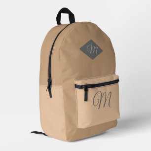 Monogrammed Two-Toned Cream/Tan Printed Backpack