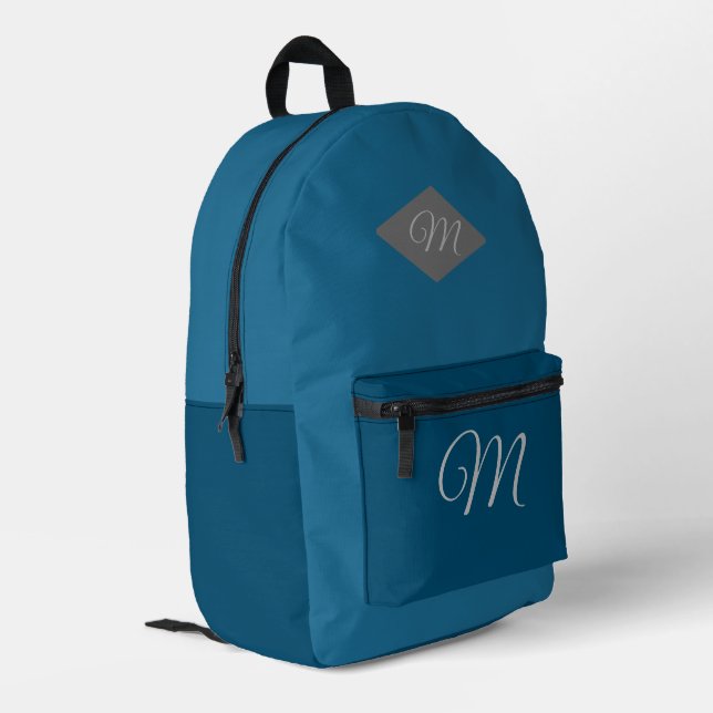 Monogrammed Two-Toned Ocean-Blue Printed Backpack (Back Corner Left)