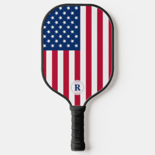 Monogrammed USA Flag Stars and Stripes Pickleball Paddle
