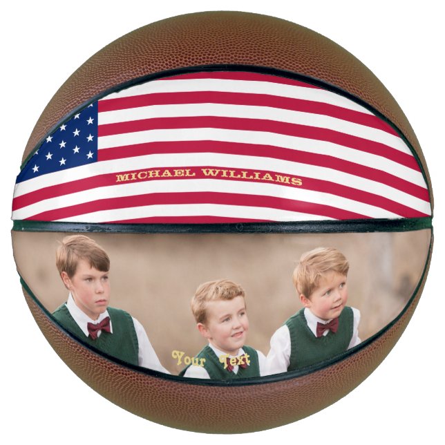 Monogrammed USA Flag Team Photo Patriotic American Basketball (Front)
