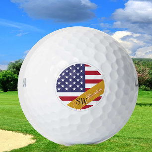 Monogrammed USA Golf & American Flag / Golden Golf Balls