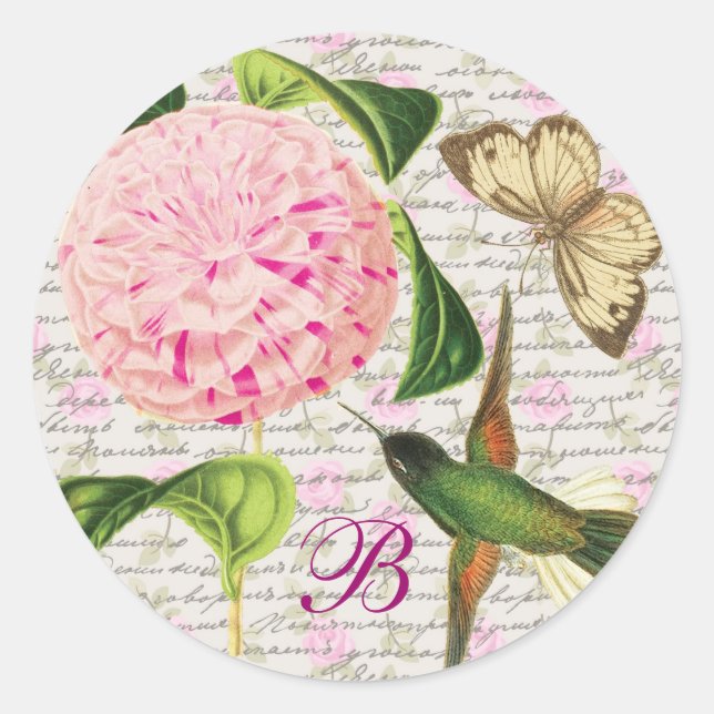 Monogrammed Vintage Dream Classic Round Sticker (Front)