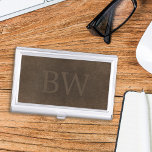 Monogrammed vintage elegant brown leather look business card holder<br><div class="desc">Vintage distressed brown leather looking business card holder for him.           Personalise it with name initials and contact details on both sides!         It can make a great gift for a father,  grandfather,  husband,  or best friend on birthday,  Father's Day,  Christmas,  or any other special occasion.</div>
