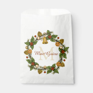 Monogrammed Vintage Elegant Christmas Wreath Favour Bags