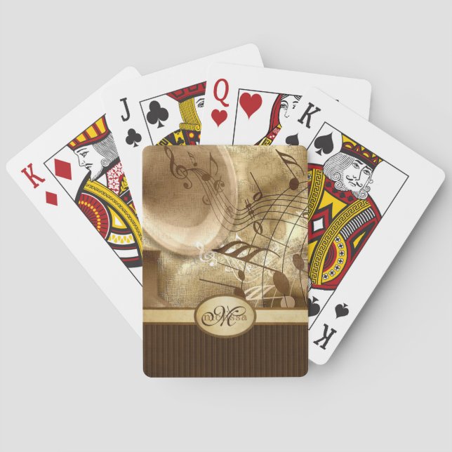 Monogrammed Vintage Gold Gramophone Musical Notes Playing Cards (Back)