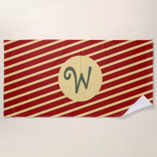 Monogrammed Vintage Golden Stripes on red Beach Towel