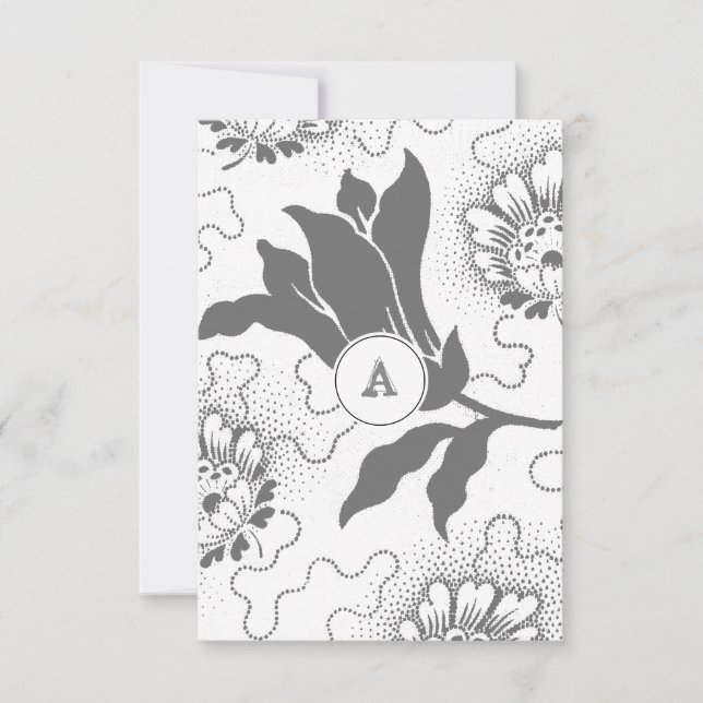 Monogrammed Vintage Grey Floral | Thank You Card (Front)