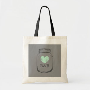 Monogrammed vintage grey mason jar heart tote bag