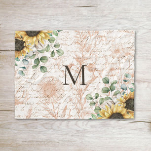 Monogrammed Vintage Rustic Sunflower Decoupage Fleece Blanket