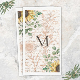 Monogrammed Vintage Rustic Sunflower Decoupage Napkin