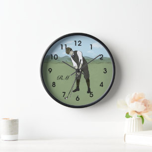 Monogrammed Vintage Style golf art Clock
