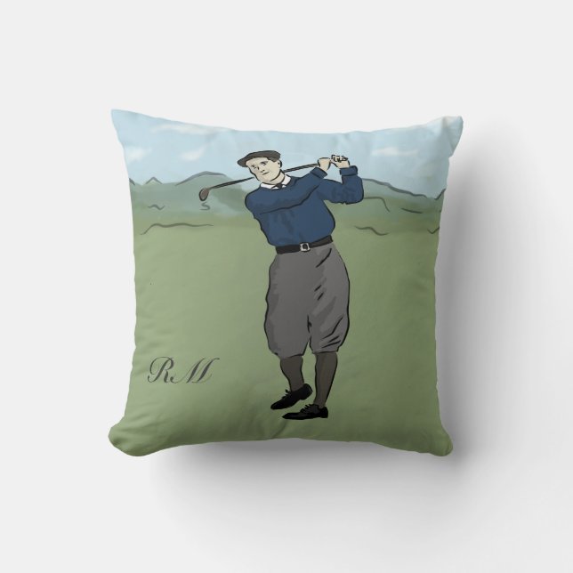 Monogrammed Vintage Style golf art Cushion (Front)