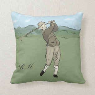 Monogrammed Vintage Style golf art Cushion