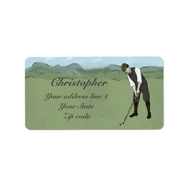 Monogrammed Vintage Style golf art Label (Front)
