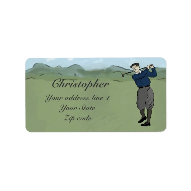 Monogrammed Vintage Style golf art Label (Front)
